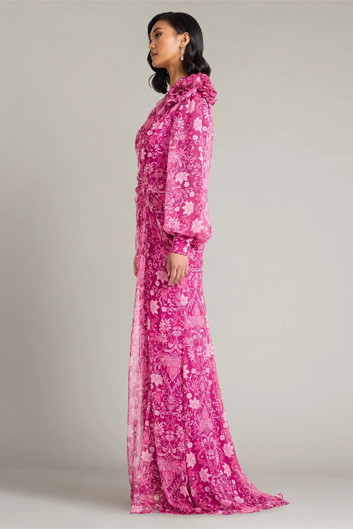 Bosson Floral Print One-Shoulder Gown