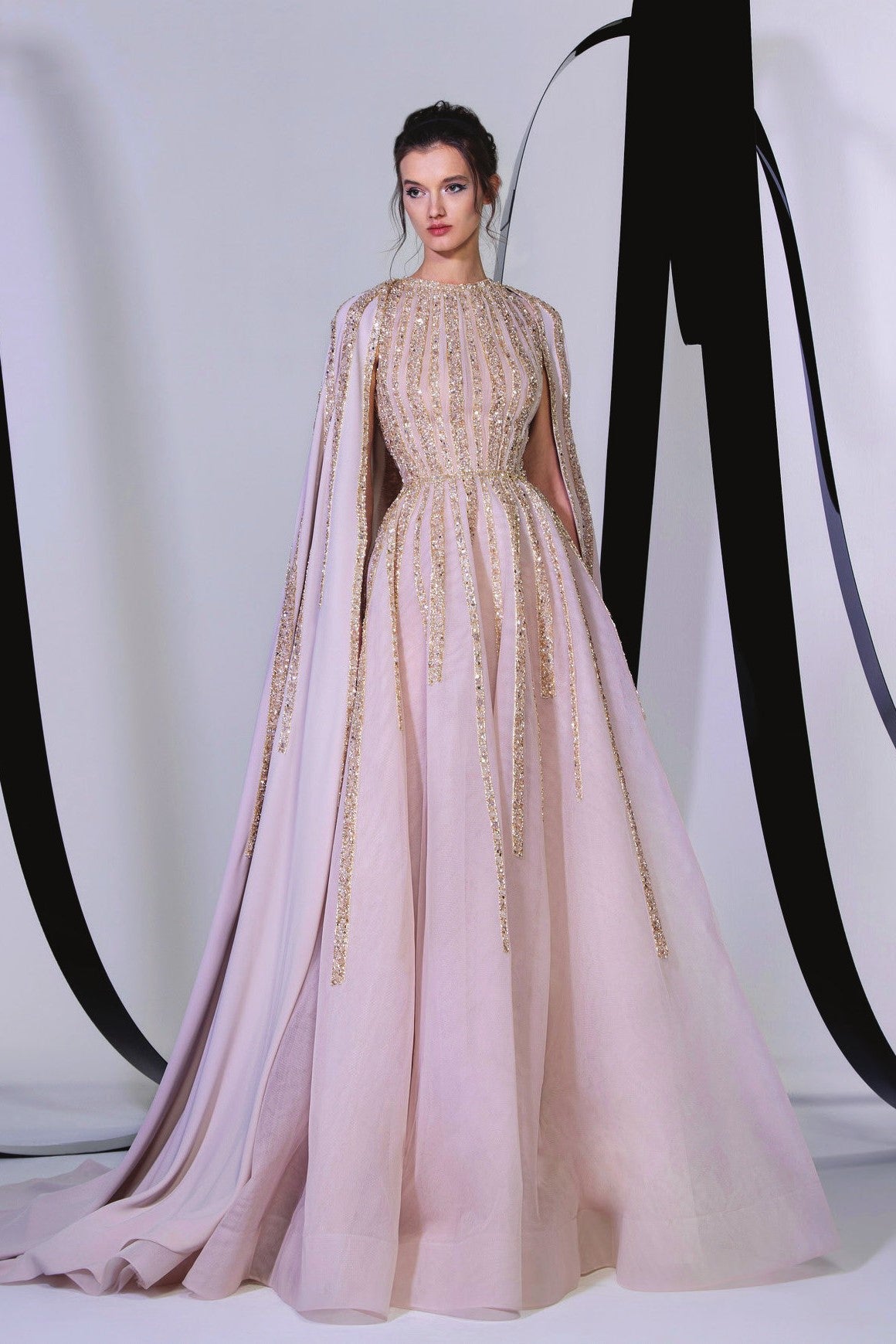 Embroidered Cape Gown
