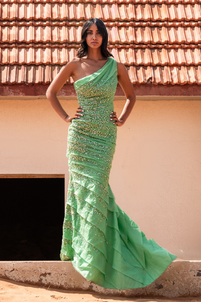 One-Shoulder Sequin Gown