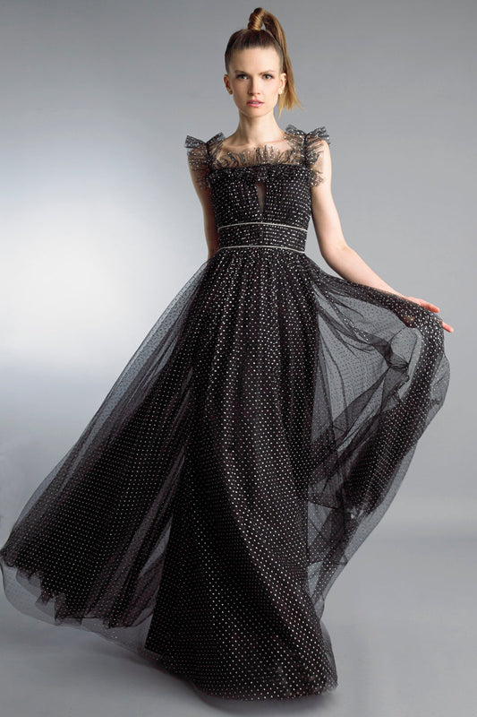 Square Neck Sleeveless Evening Gown
