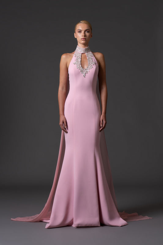 Halter Neck Crêpe Dress