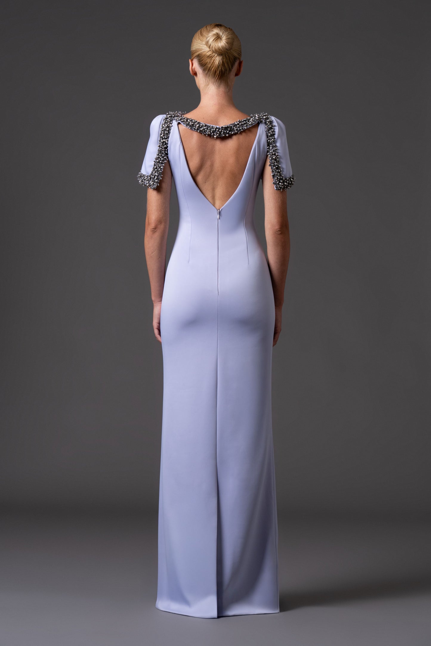 Scuba Crêpe Dress with Crystal Neckline