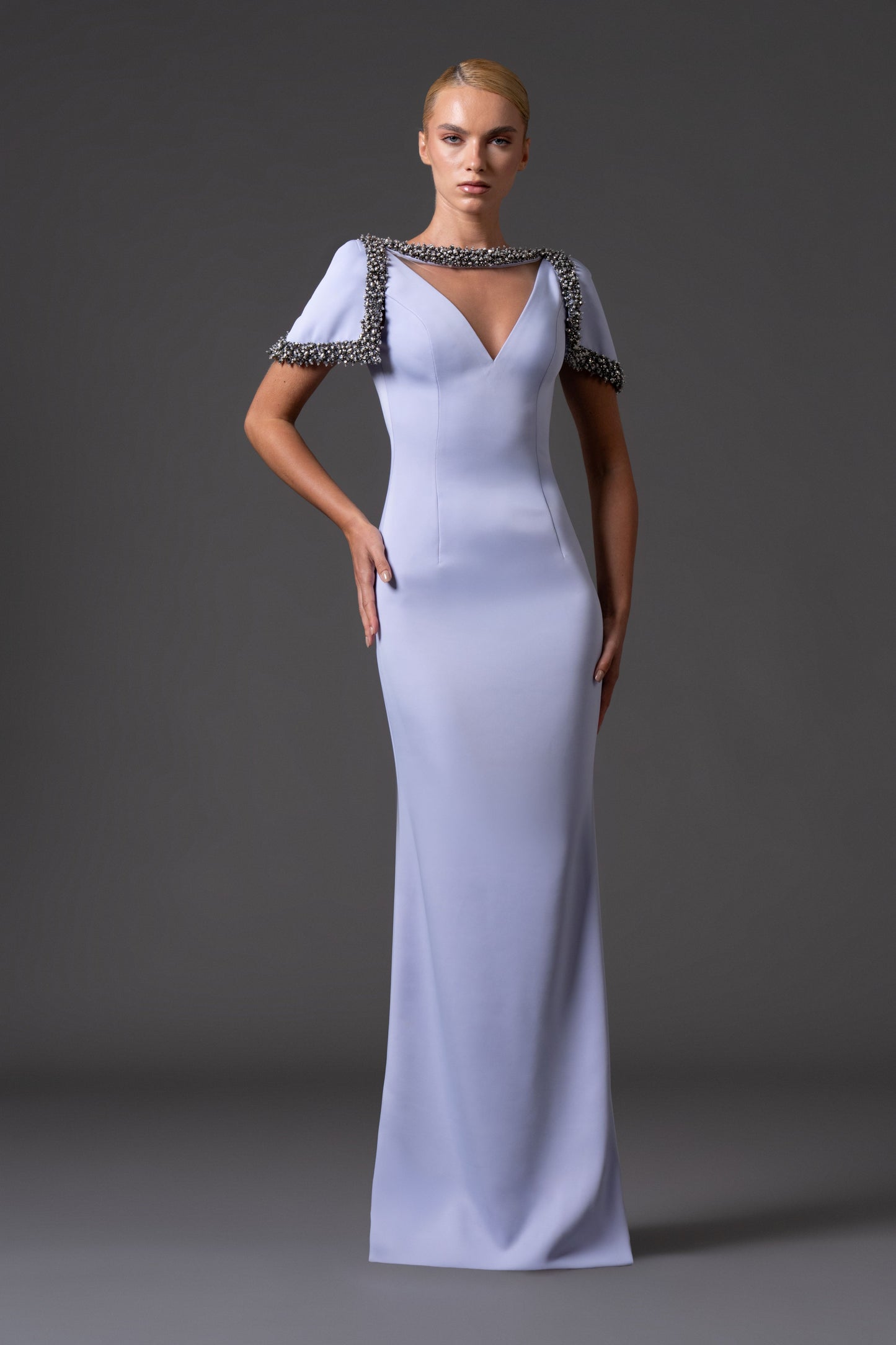 Scuba Crêpe Dress with Crystal Neckline