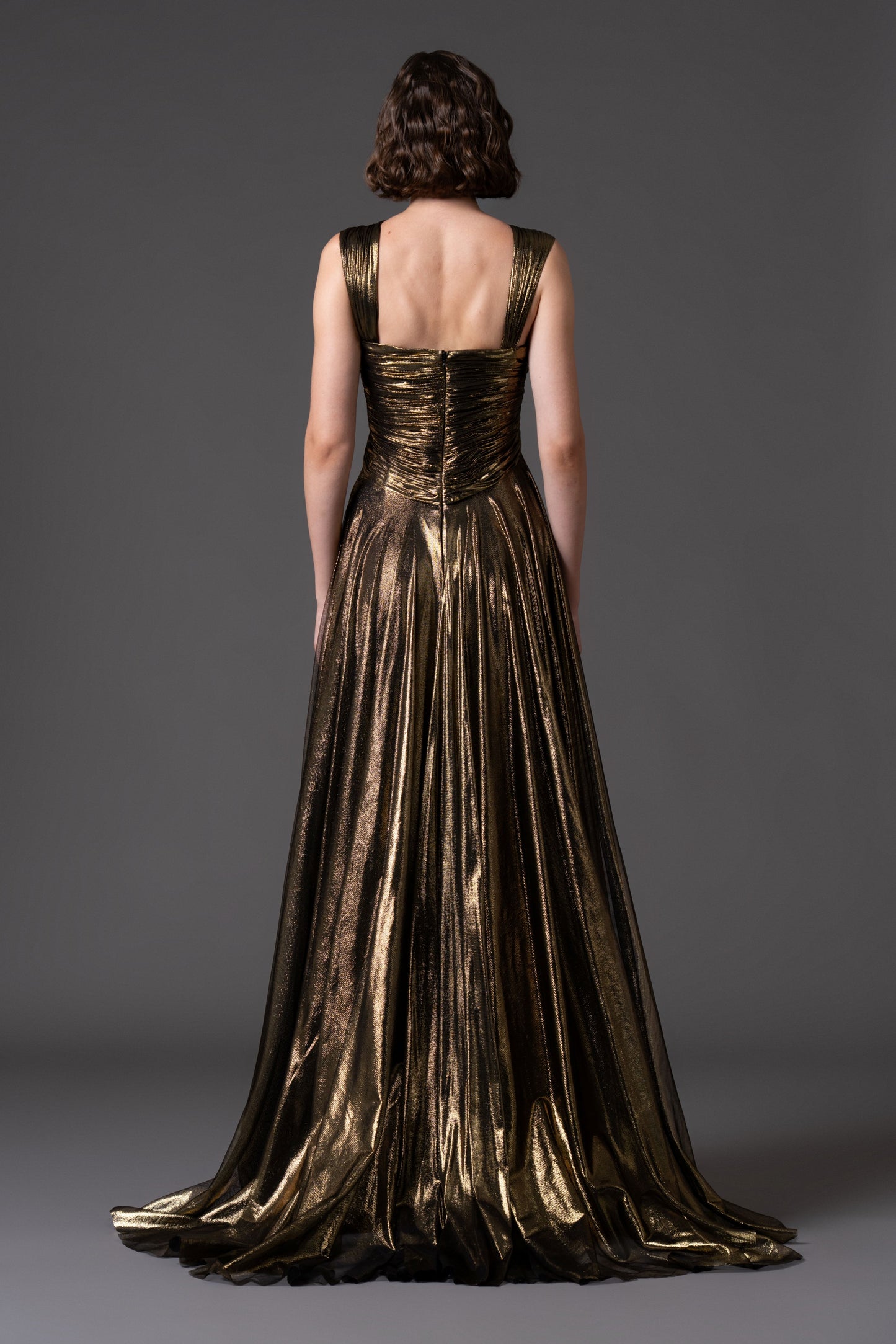 Draped Dress in Silk Foiled Tulle