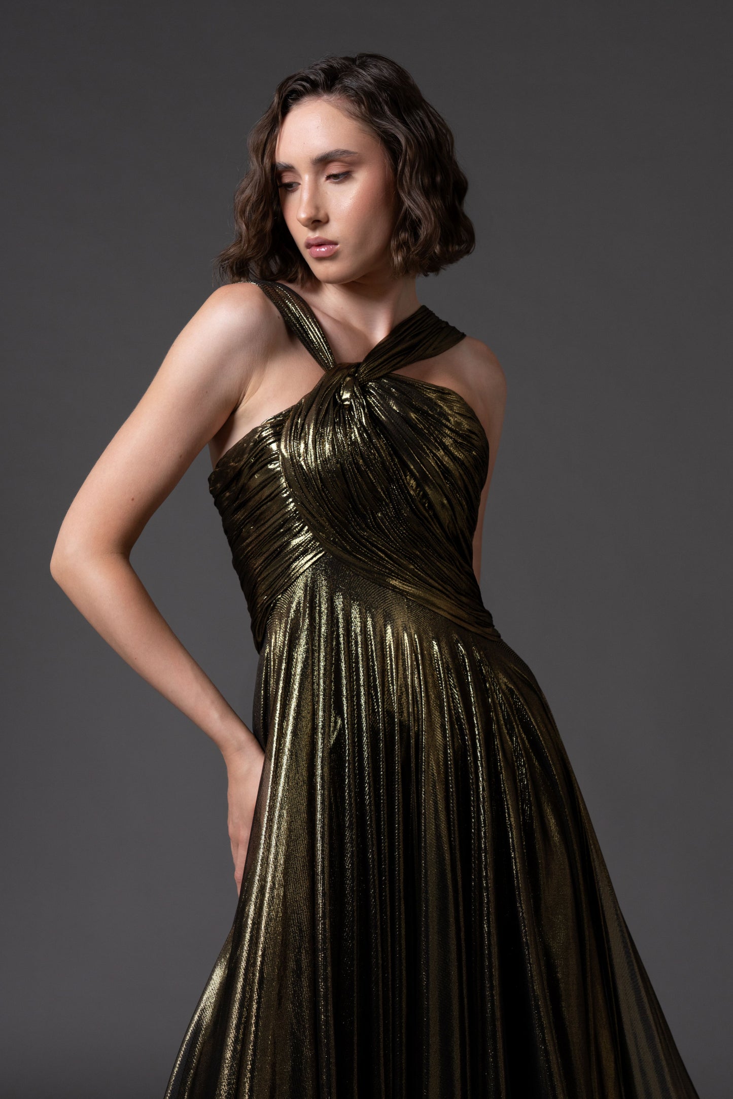 Draped Dress in Silk Foiled Tulle