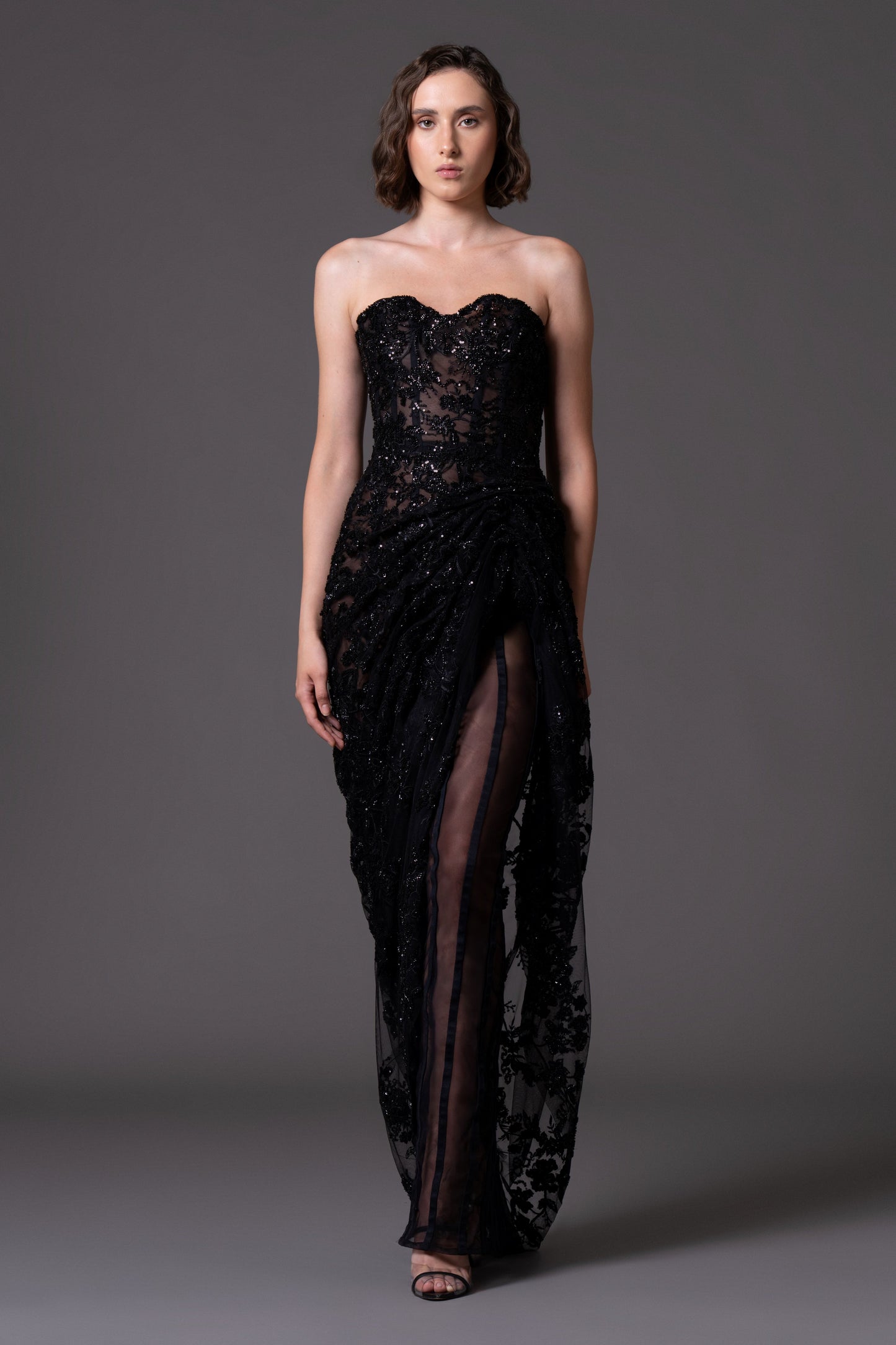 Tulle Embroidered Corseted Gown