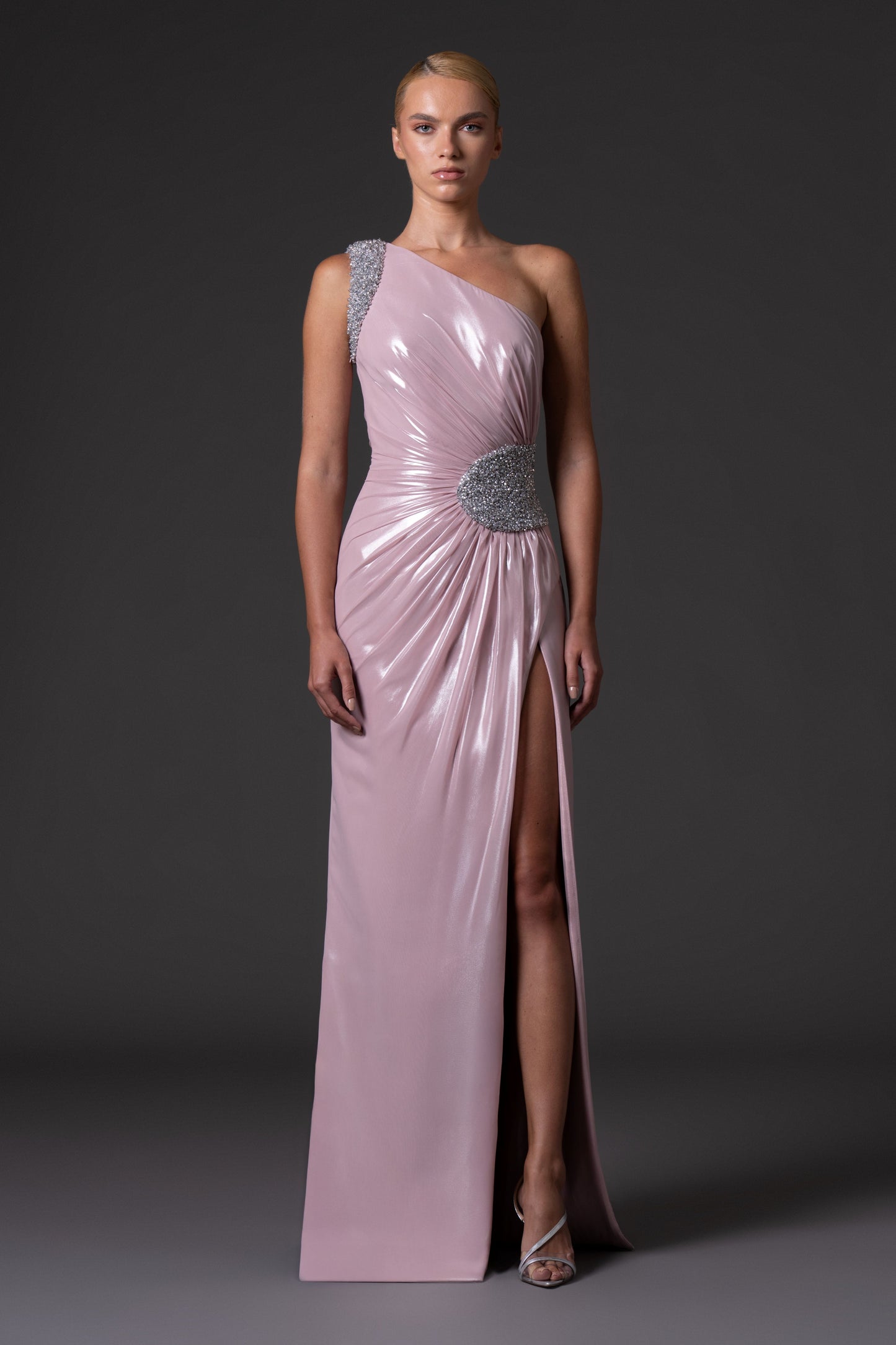 Chiffon Lamé Draped Dress