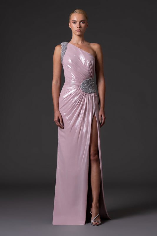 Chiffon Lamé Draped Dress