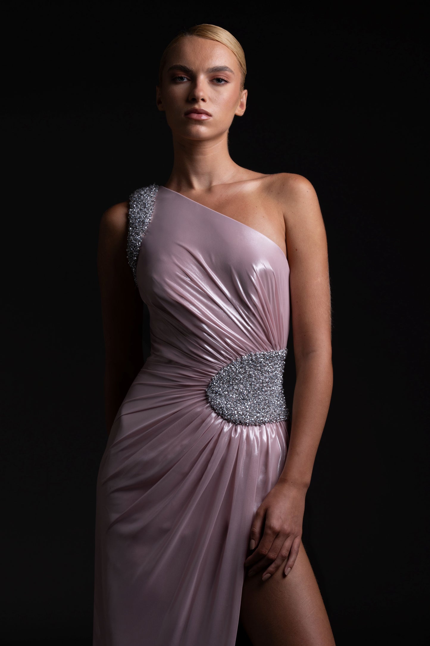 Chiffon Lamé Draped Dress