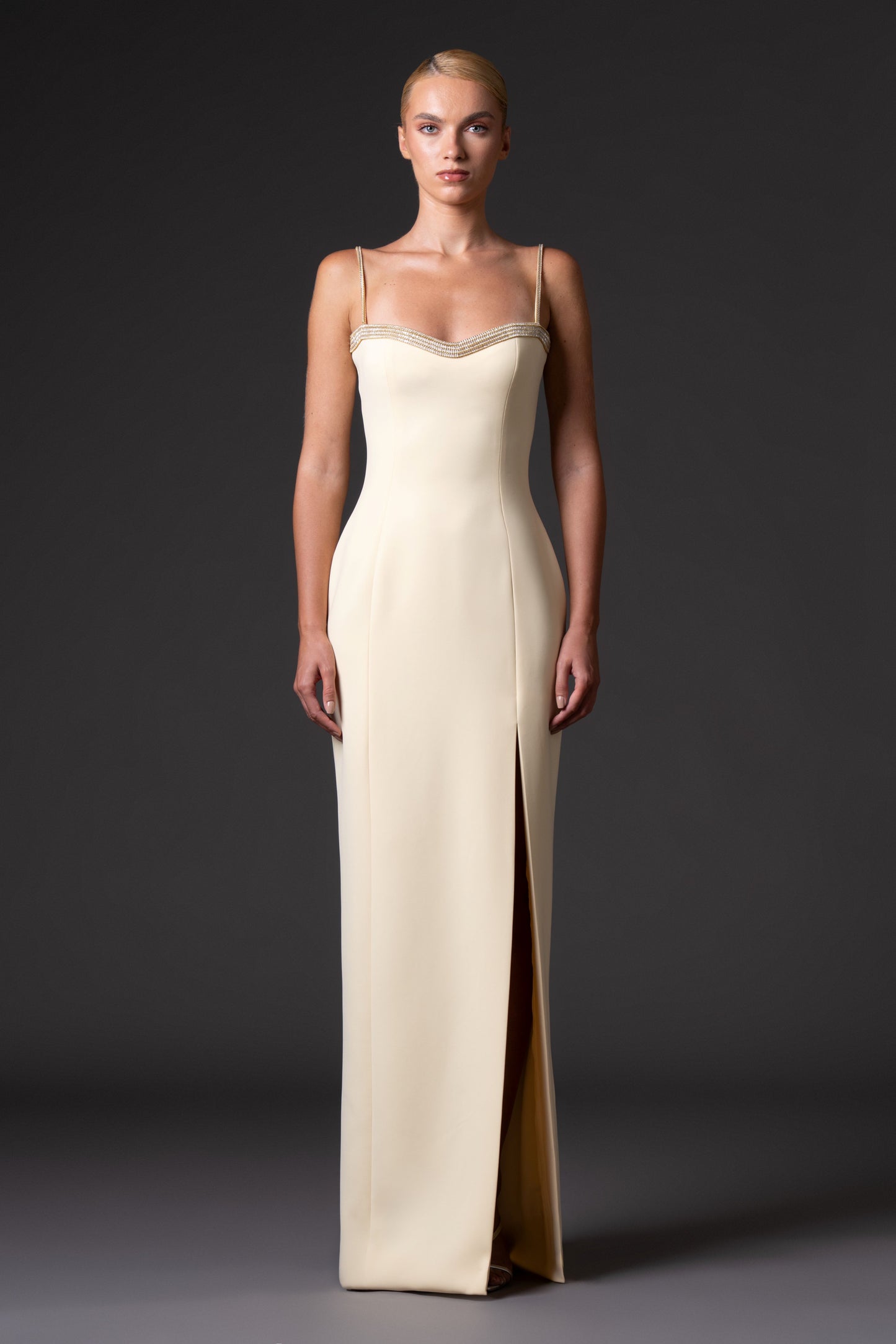 Crêpe Dress with Embroidered Straps