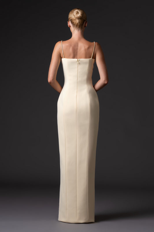 Crêpe Dress with Embroidered Straps