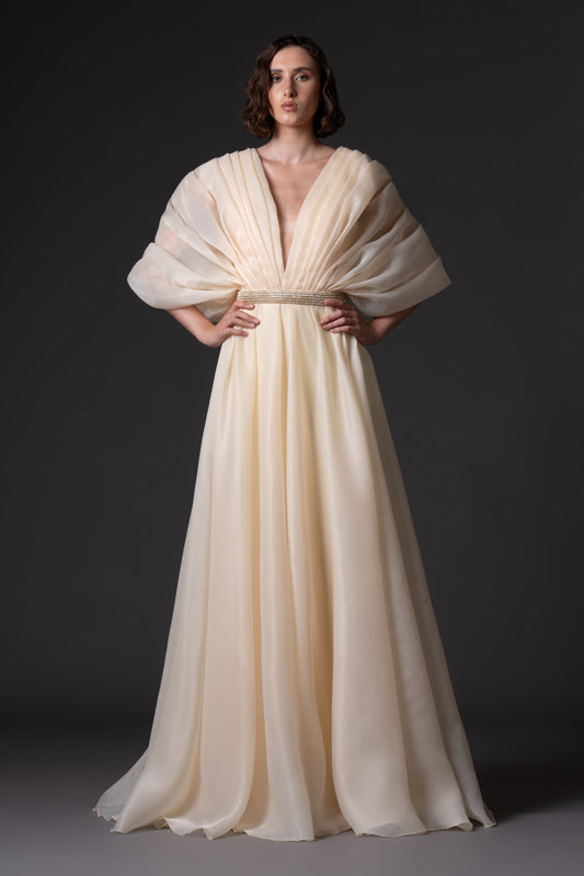 Organza Dress with Voluminous Sleeves
