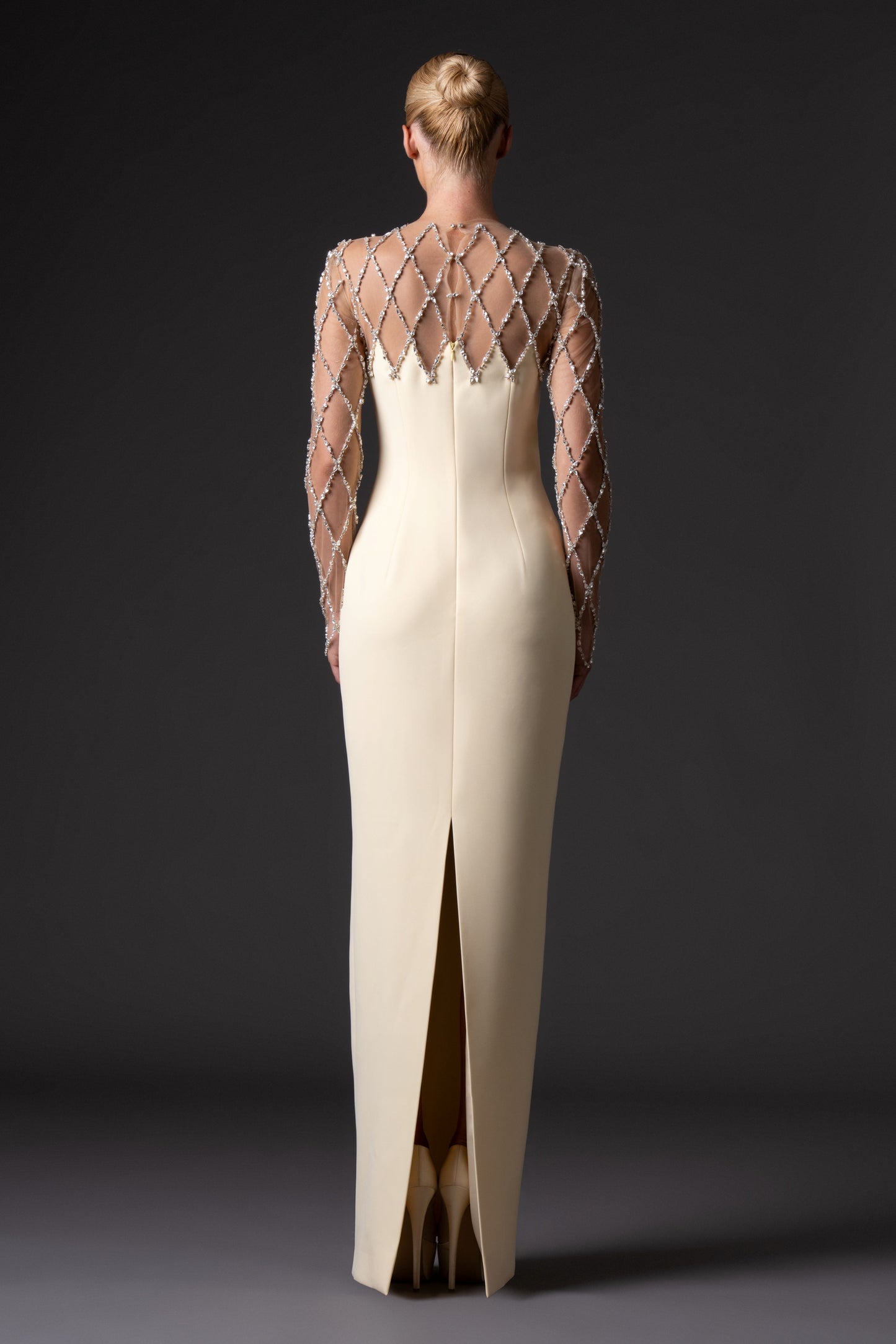 Crêpe Dress with Grid Embroidery