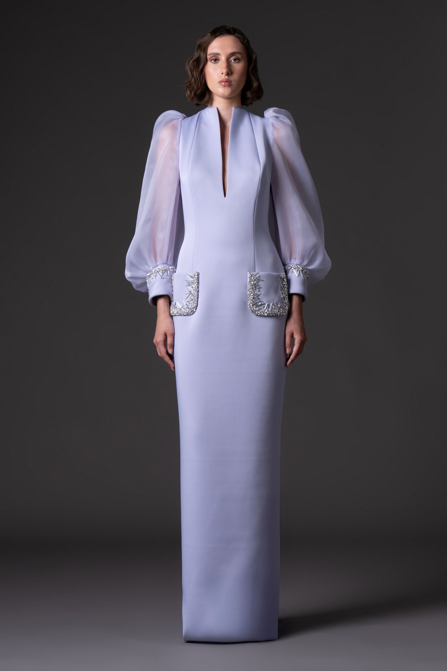 Scuba Crêpe Dress with Puffed Sleeves