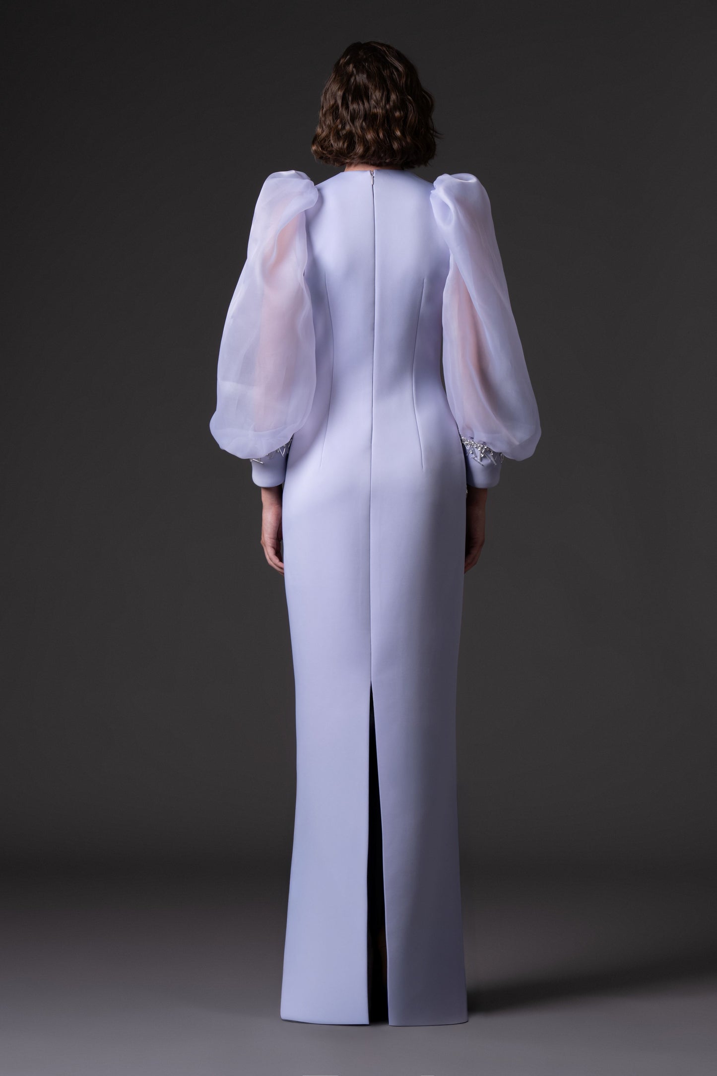 Scuba Crêpe Dress with Puffed Sleeves