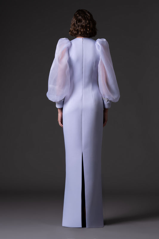 Scuba Crêpe Dress with Puffed Sleeves