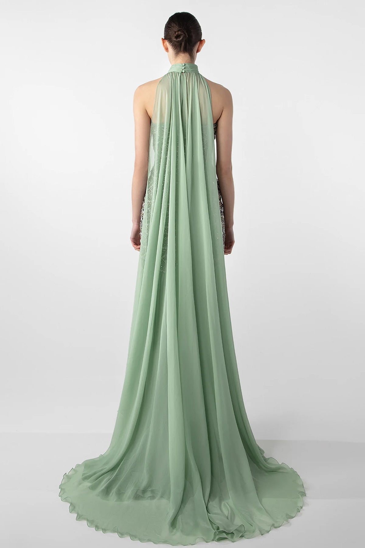 Draped Embroidered Gown