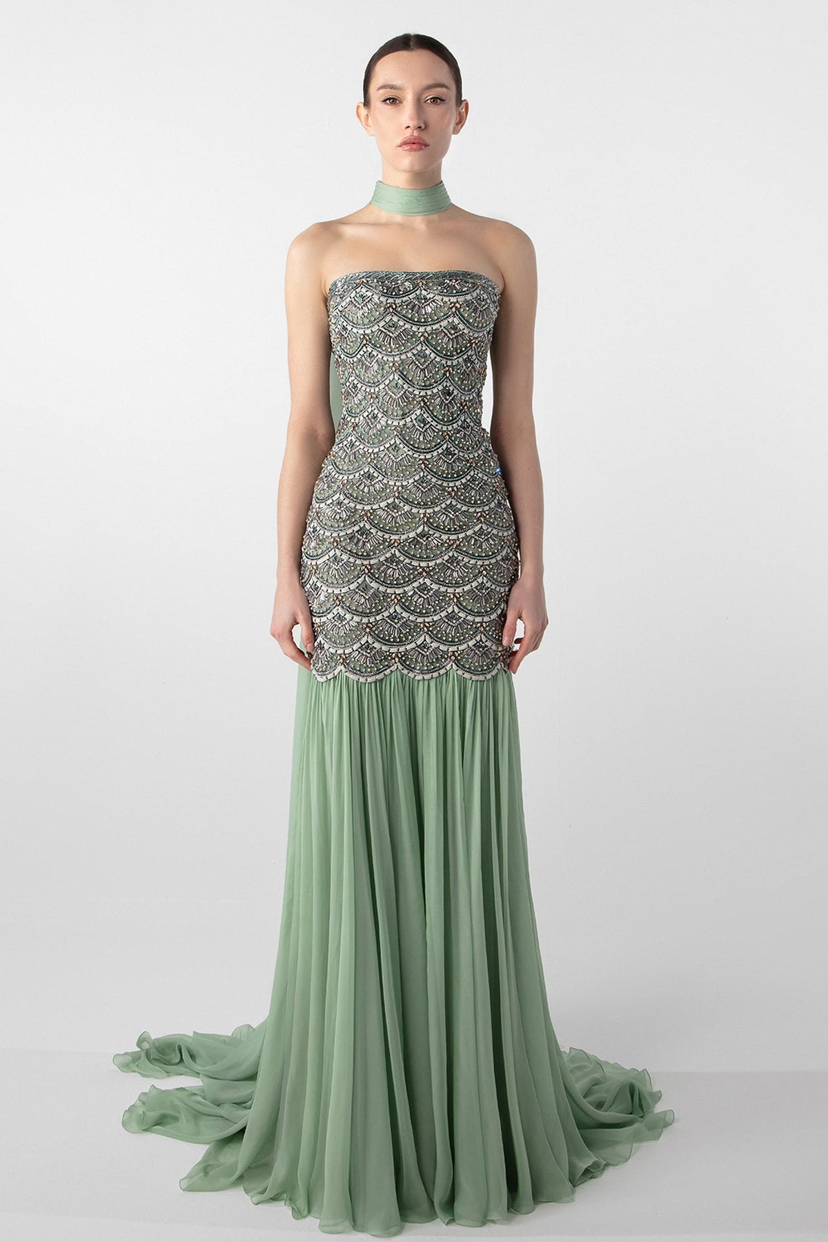 Draped Embroidered Gown