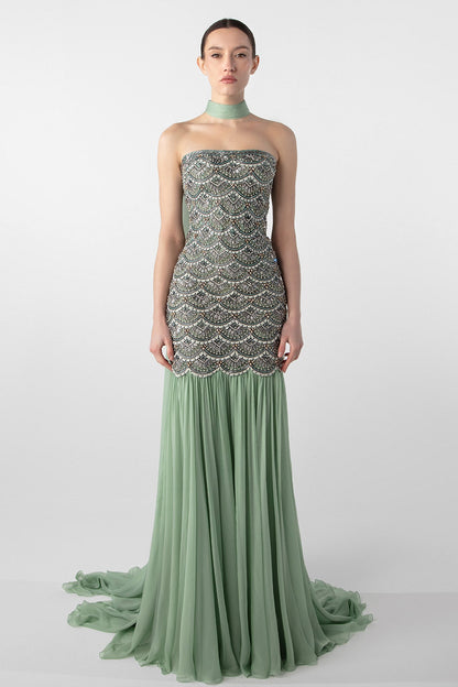 Draped Embroidered Gown
