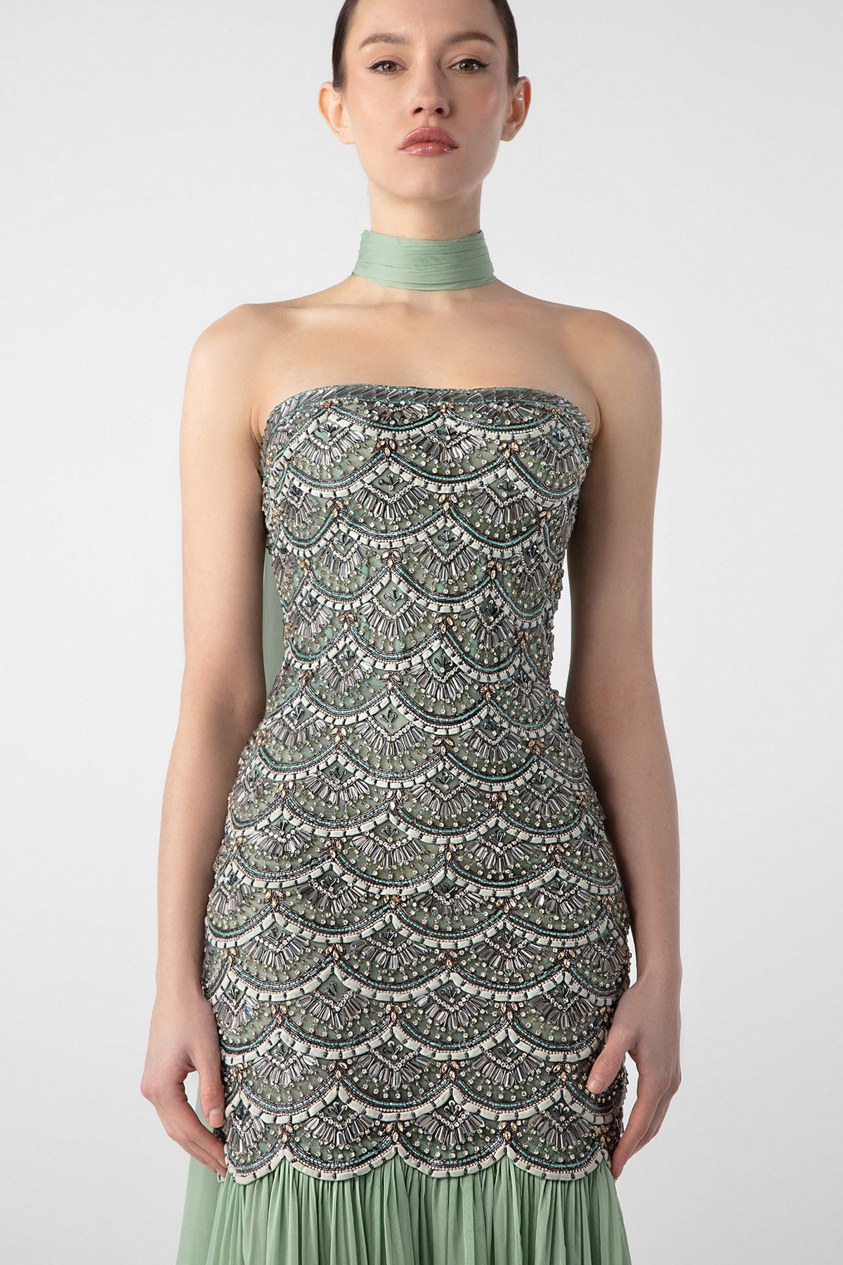 Draped Embroidered Gown