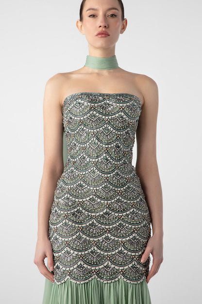 Draped Embroidered Gown