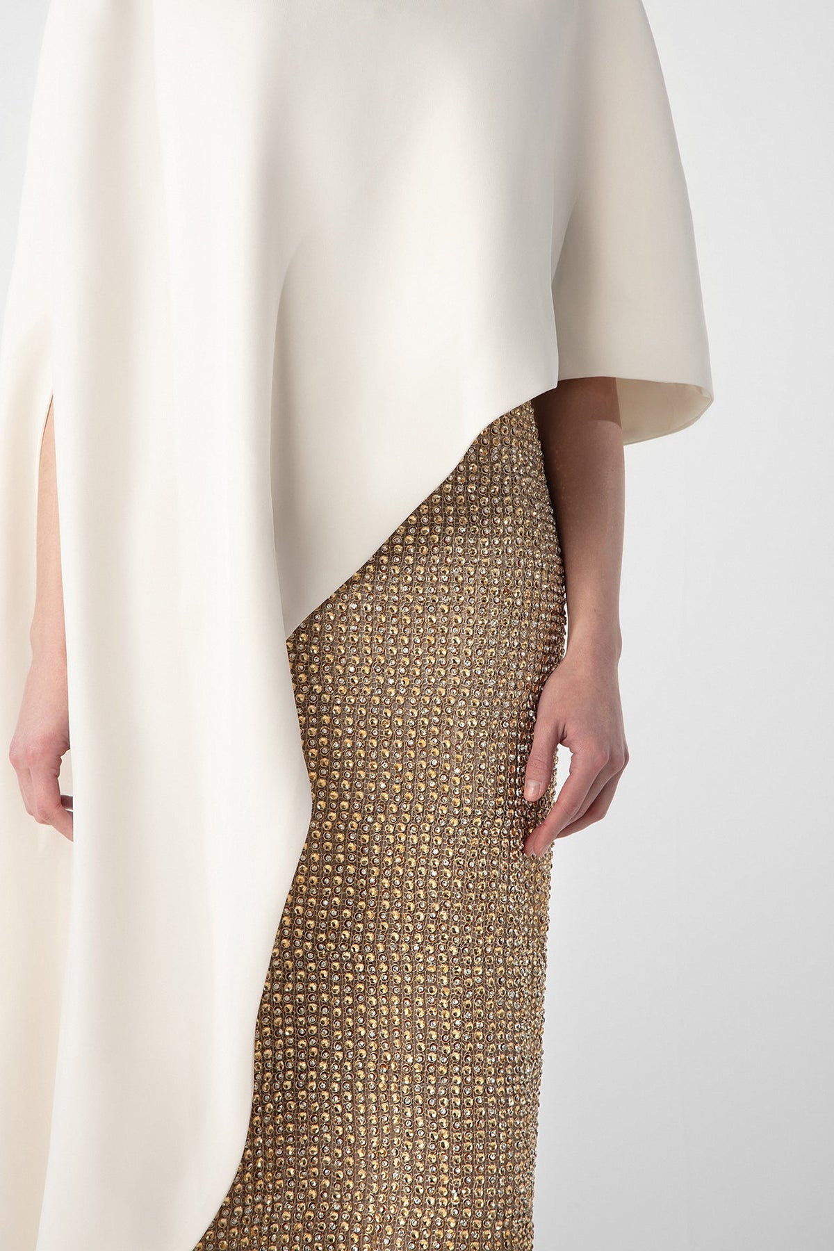 Beaded Asymmetric Cape Gown