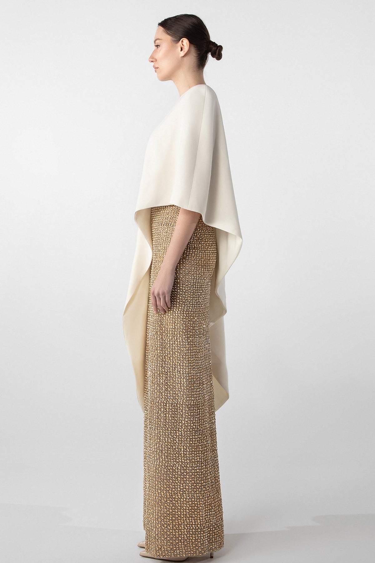 Beaded Asymmetric Cape Gown