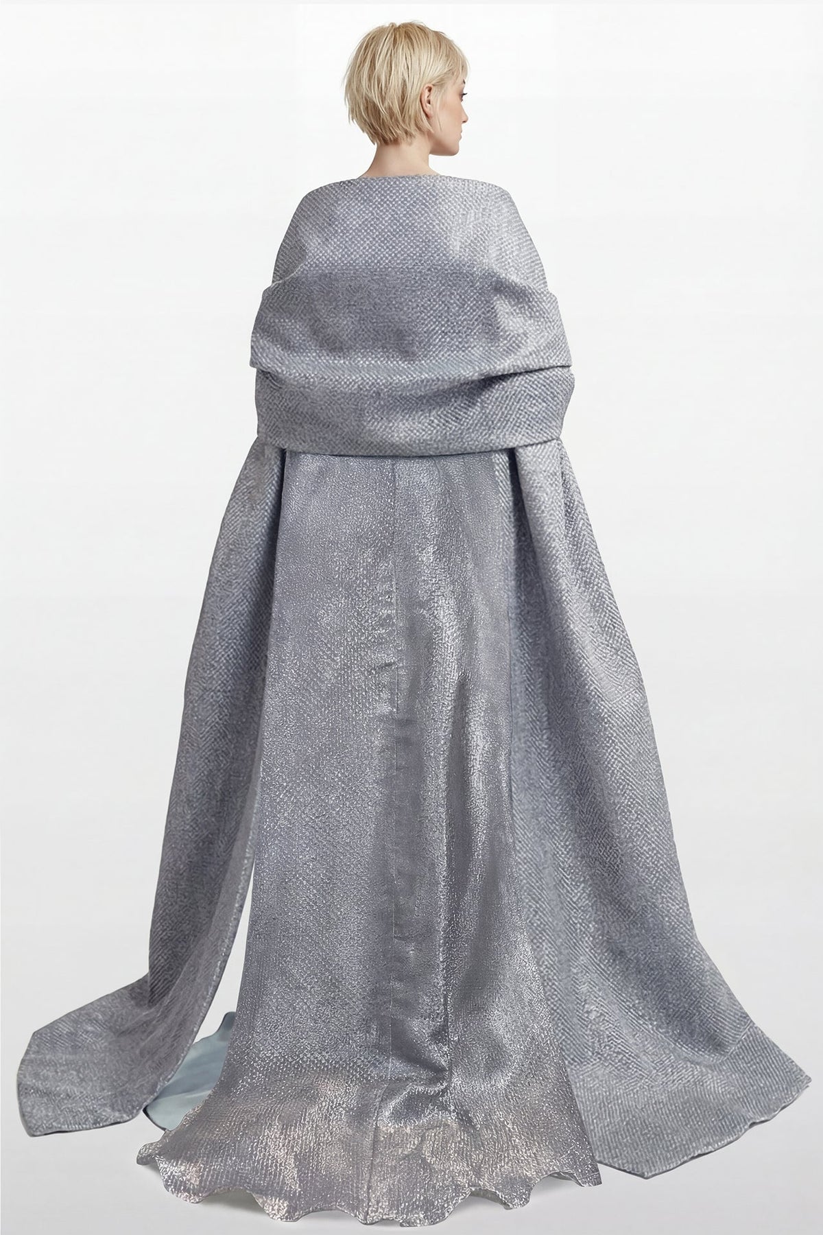 Cape-Draped Beaded Gown