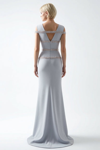Beaded-Band Cold-Shoulder Gown