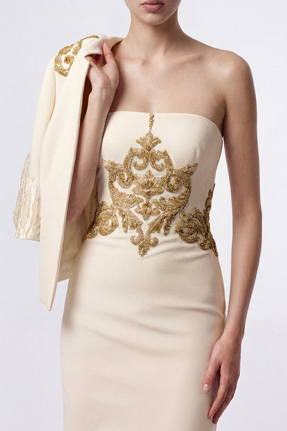 Strapless Embroidered Mermaid Gown