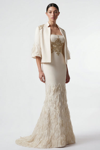 Strapless Embroidered Mermaid Gown