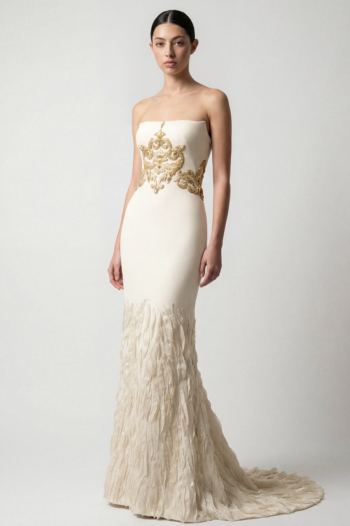 Strapless Embroidered Mermaid Gown