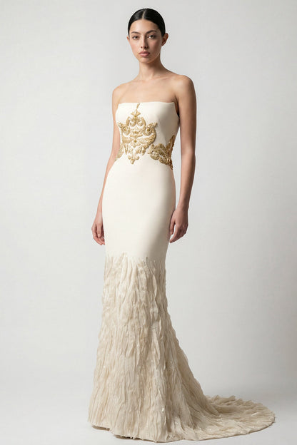 Strapless Embroidered Mermaid Gown