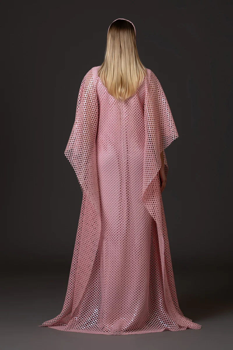 Pink Crêpe Abaya with Embellished Net