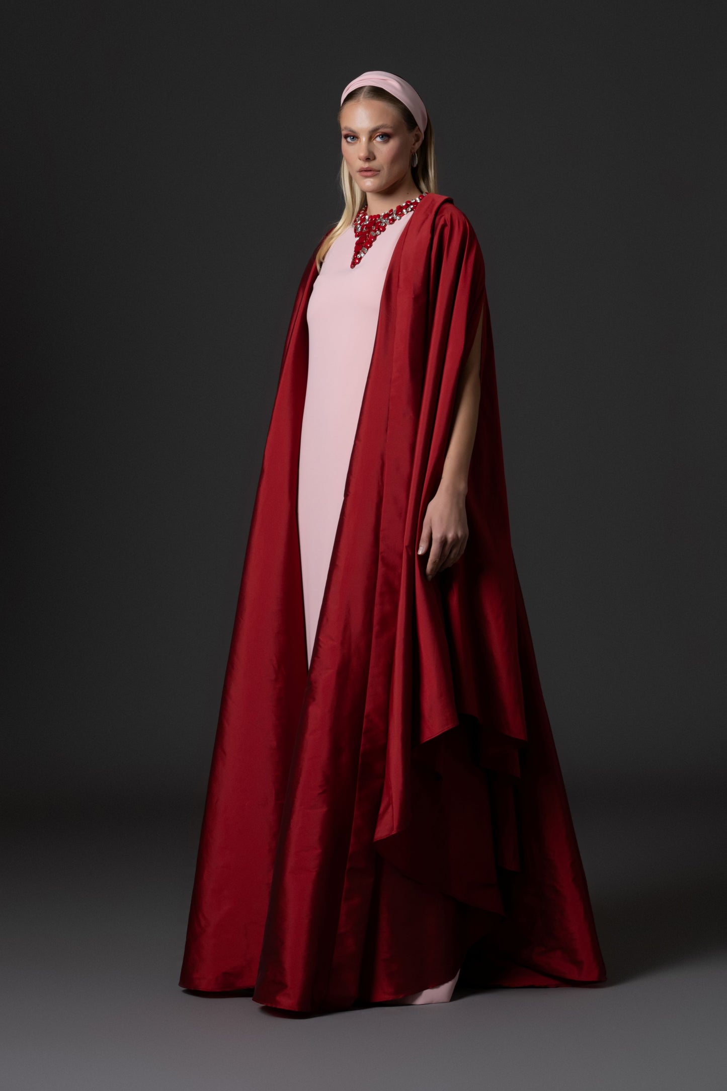 Pink Crêpe Abaya with Taffeta Cape