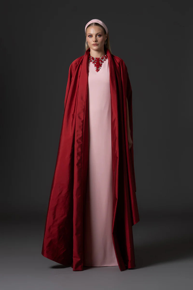 Pink Crêpe Abaya with Taffeta Cape