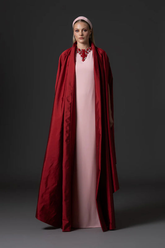 Pink Crêpe Abaya with Taffeta Cape