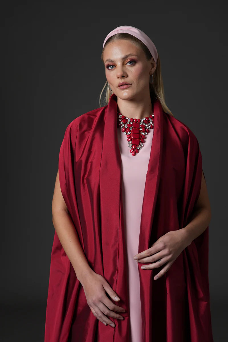 Pink Crêpe Abaya with Taffeta Cape