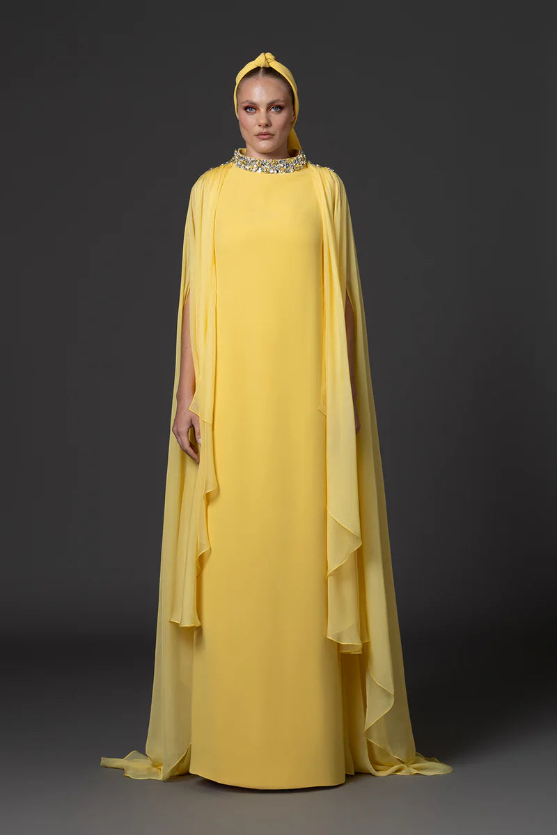 Yellow Abaya with Cape Sleeves