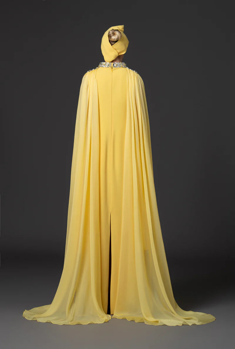 Yellow Abaya with Cape Sleeves