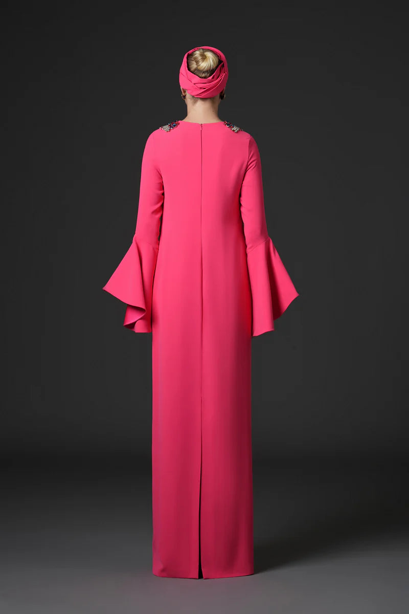Coral Crêpe Abaya with Bell Sleeves