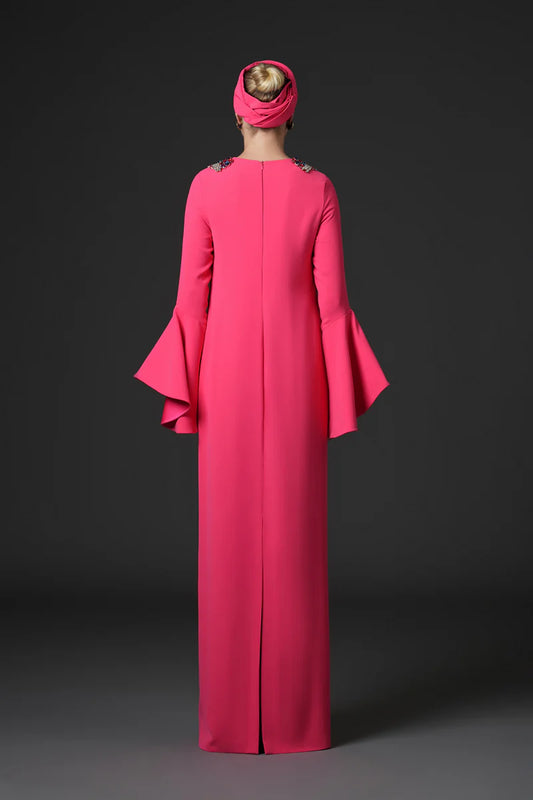 Coral Crêpe Abaya with Bell Sleeves