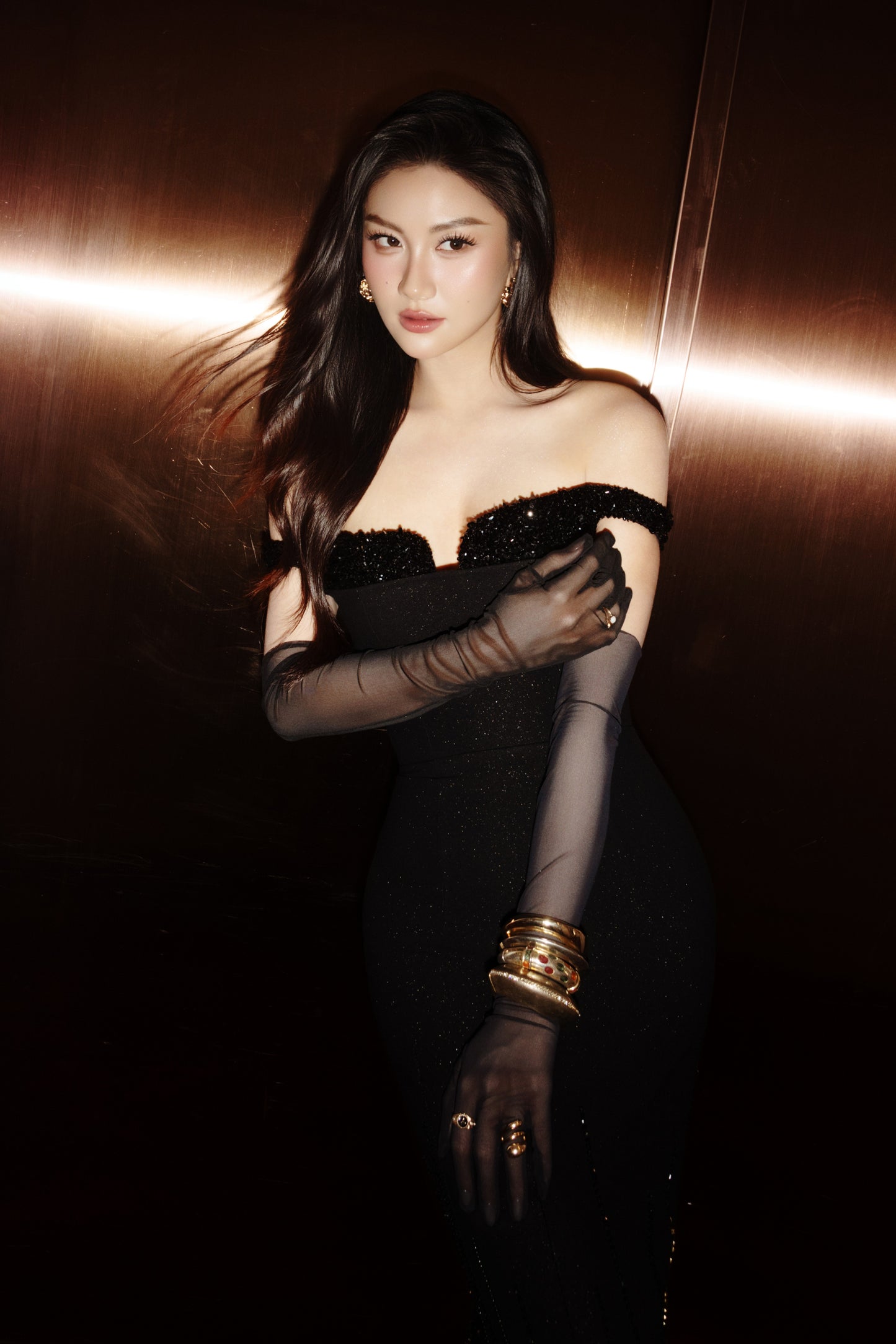 Midnight Gold Plunge Dress