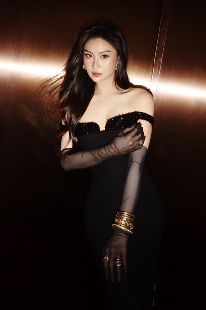 Midnight Gold Plunge Dress