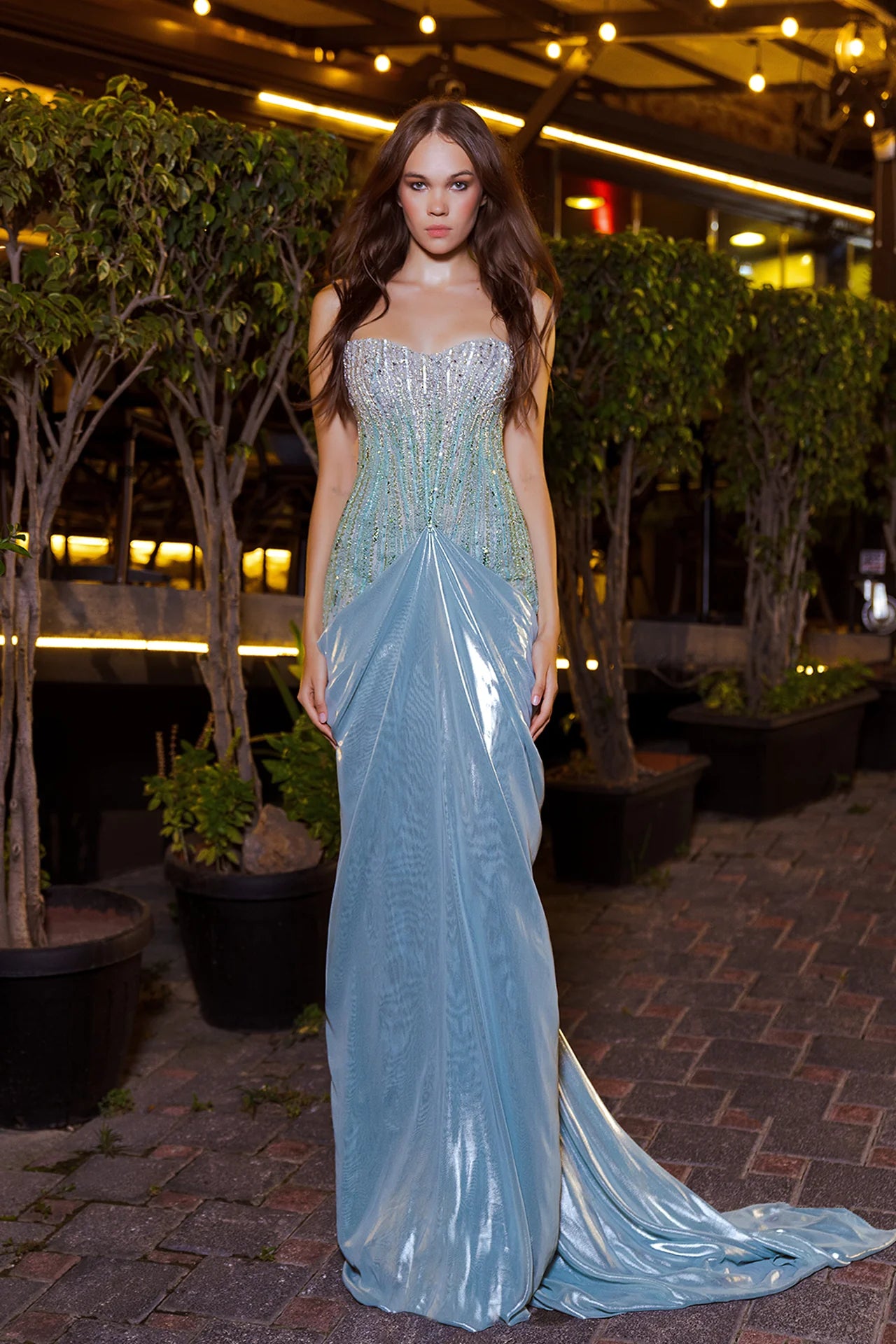 Strapless Draped Column Gown
