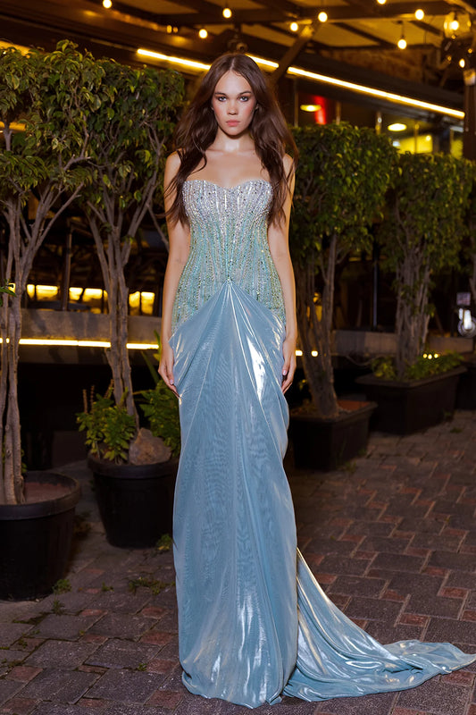 Strapless Draped Column Gown