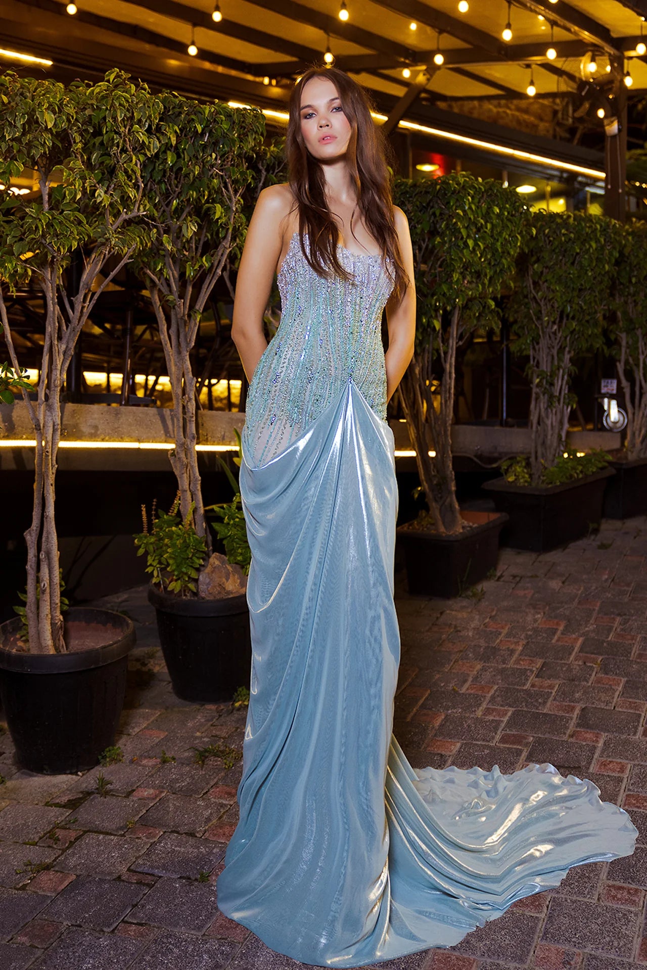 Strapless Draped Column Gown