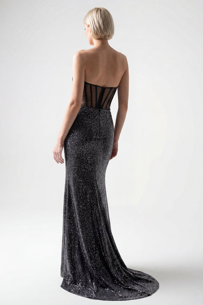 Strapless Floral-Embroidered Crystal Gown