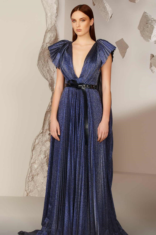 Pleated Short Sleeve Gown