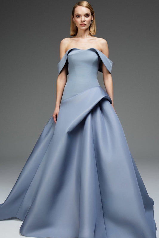 Pleated Off-Shoulder Neckline Gown
